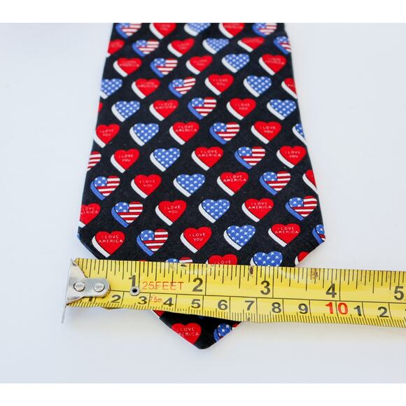 VTG Savile Row I Love American Heart Flag Silk Tie Grandpa Patriotic USA Made - Picture 11 of 13